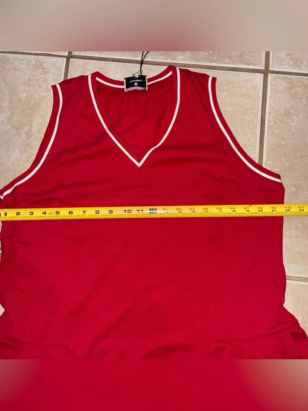 Tuckernuck Red Sleeveless V-Neck Midi Dress Red with White Trim XXL